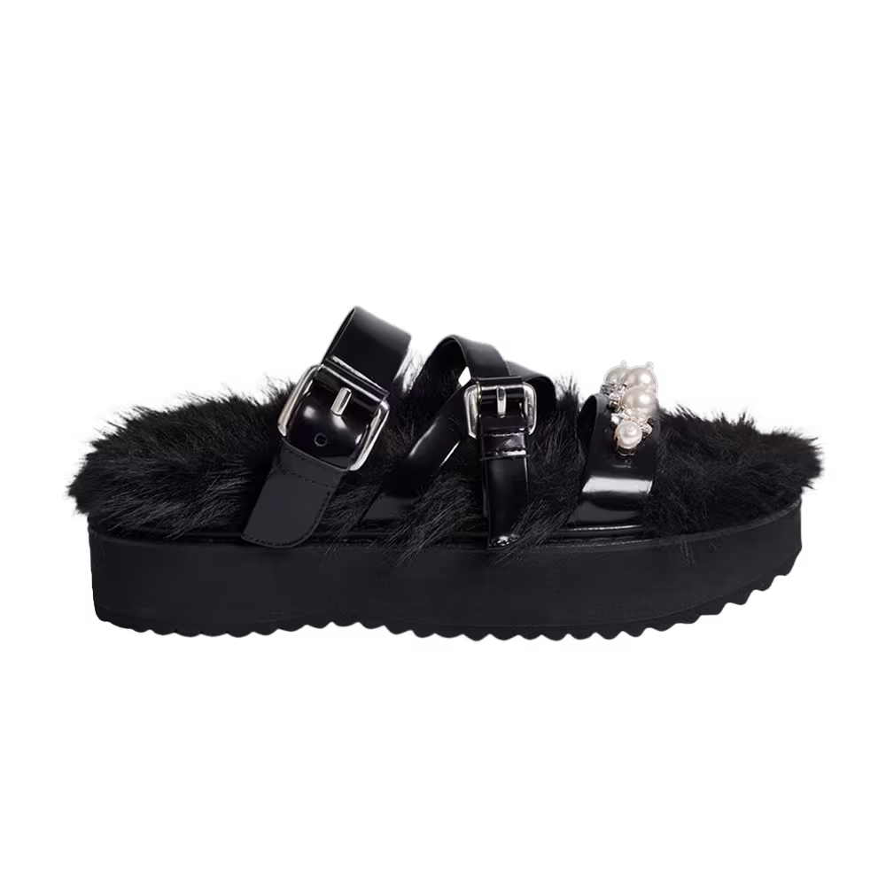 Simone Rocha Women's Embellished Furry Platform Sandal Black Pearl