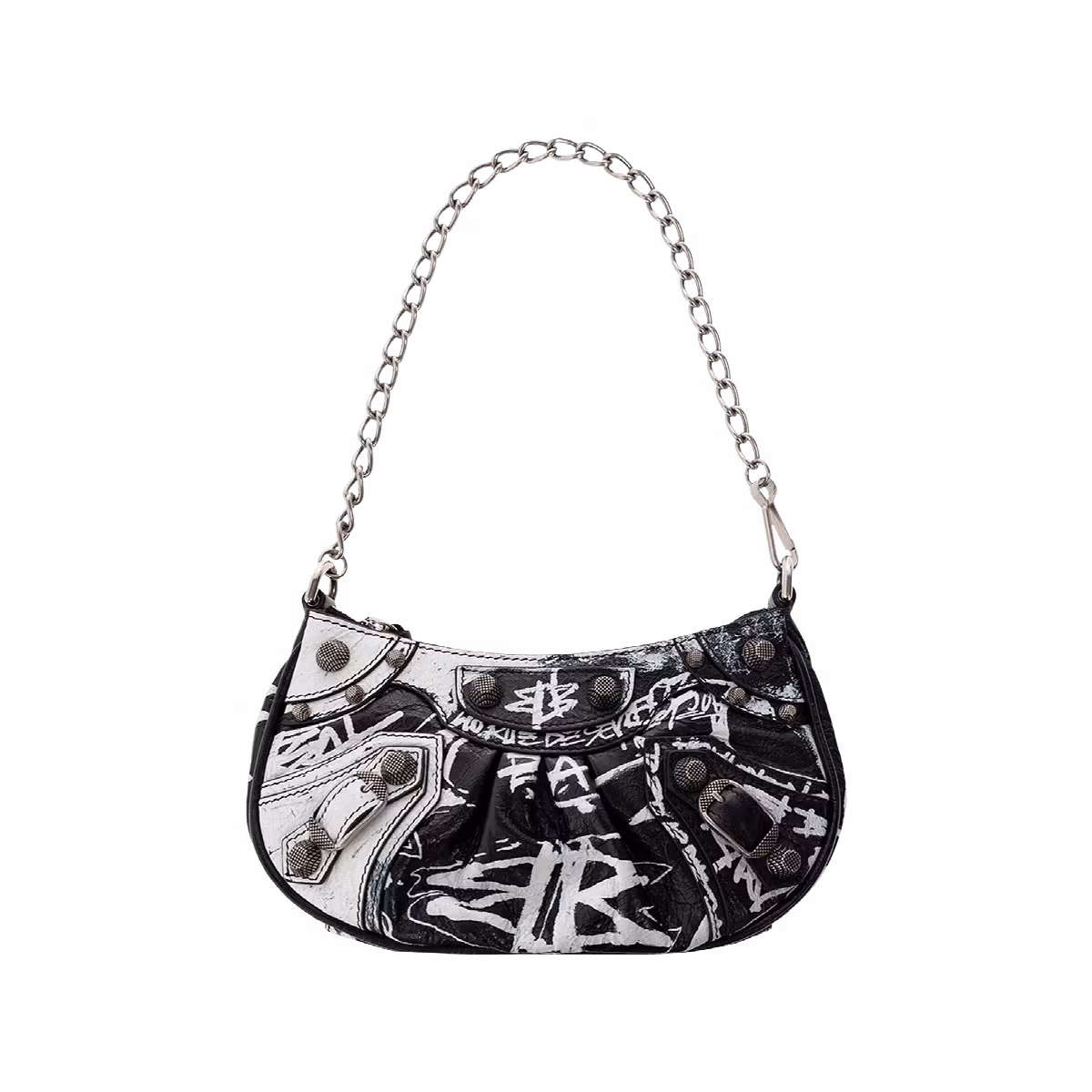 Balenciaga Le Cagole Mini Bag With Chain Graffiti Black