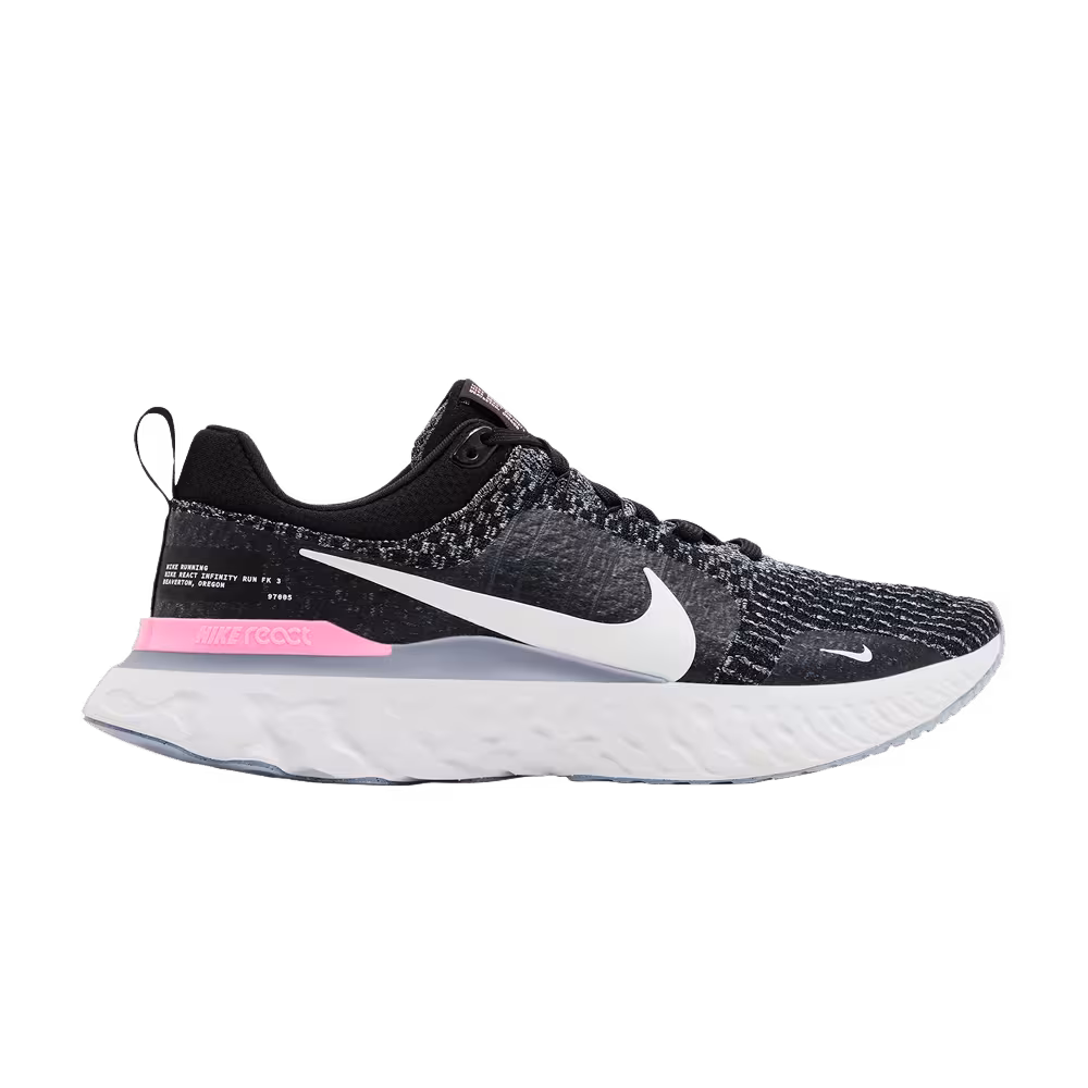 Nike React Infinity Run Flyknit 3 Black Football Grey Pink