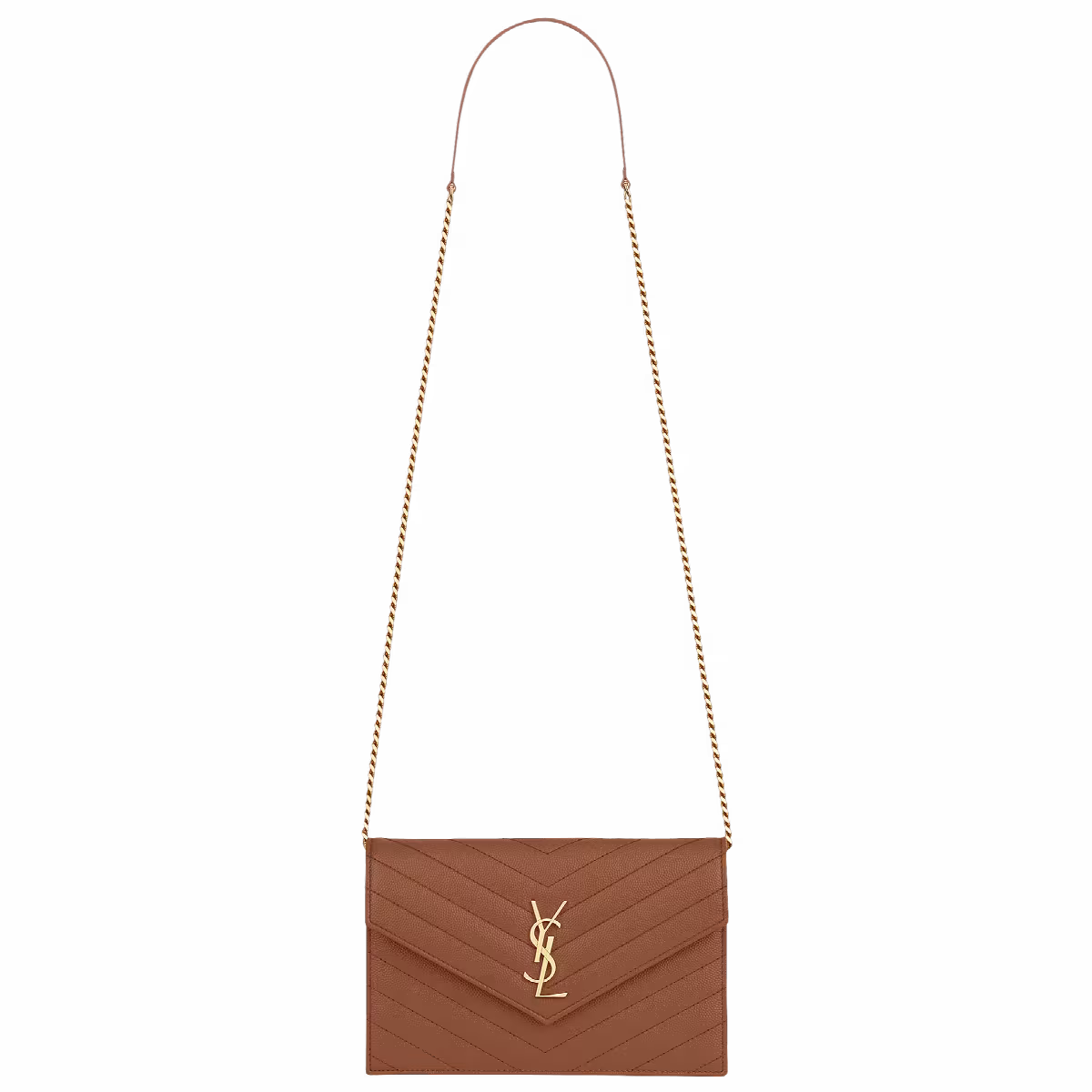 Saint Laurent Envelope Chain Wallet Naturel Dark