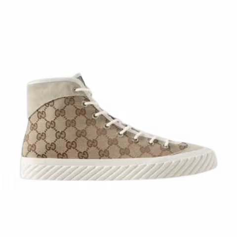 Gucci Suede-Trimmed Monogrammed Canvas High-Top Sneakers 'Beige Ebony'
