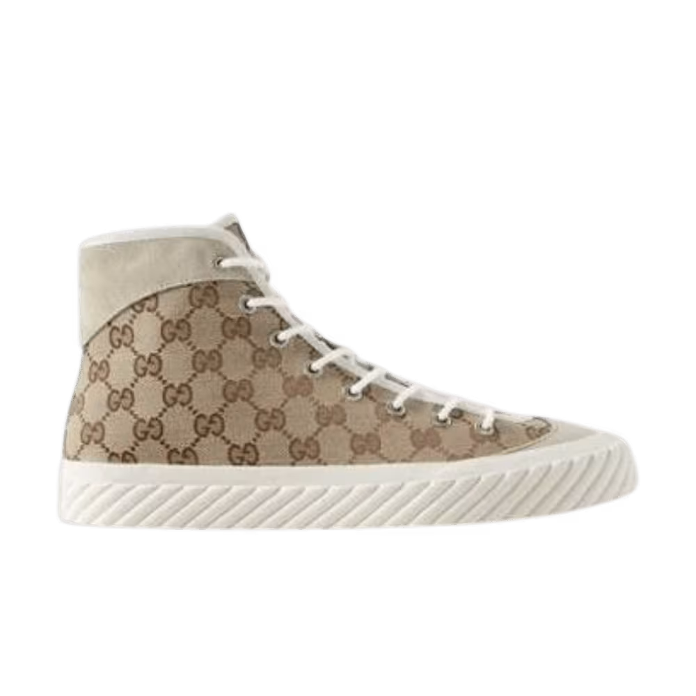 Gucci Suede-Trimmed Monogrammed Canvas High-Top Sneakers Beige Ebony
