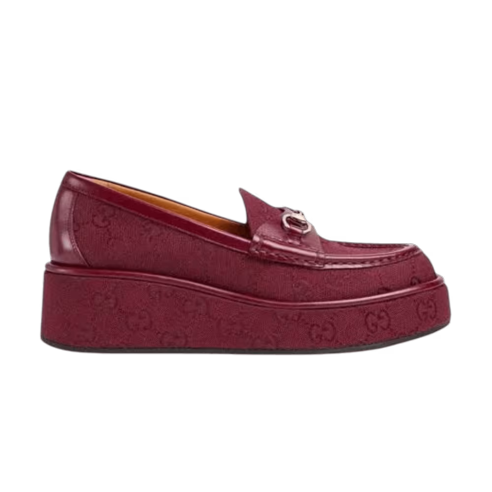Gucci Women's Horsebit Wedge Loafers Rosso Ancora Red