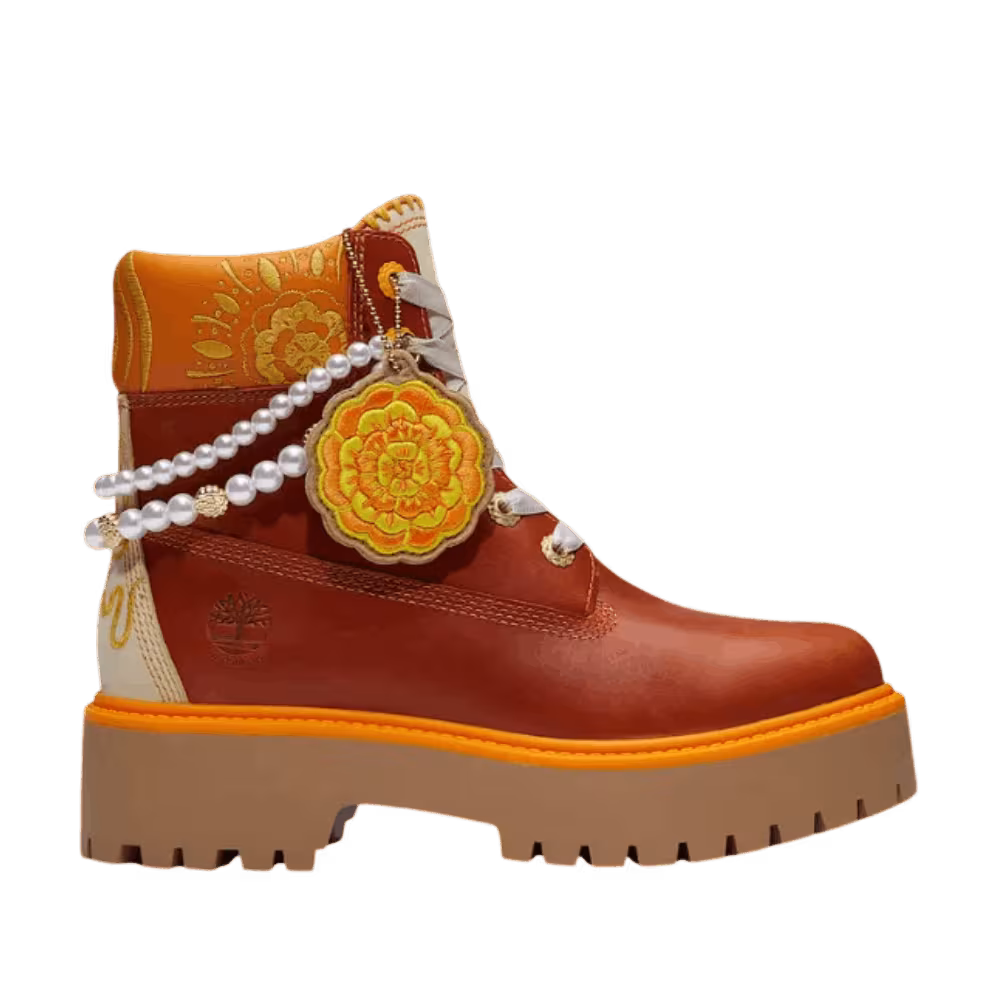 Timberland Women's Stone Street Platform Día De Muertos 6-Inch Waterproof Boot Rust Full Grain Orange