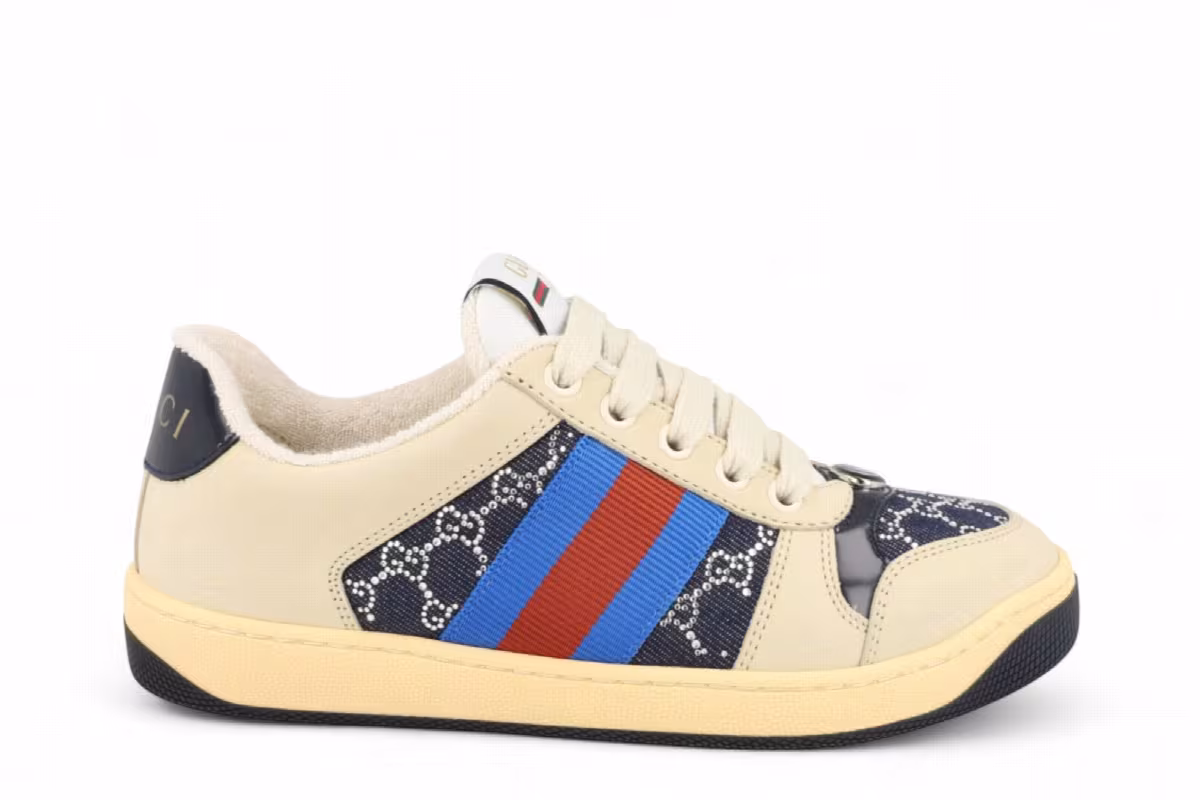 Gucci Women's Gg Crystal Screener Low Beige Dark Blue, view 2