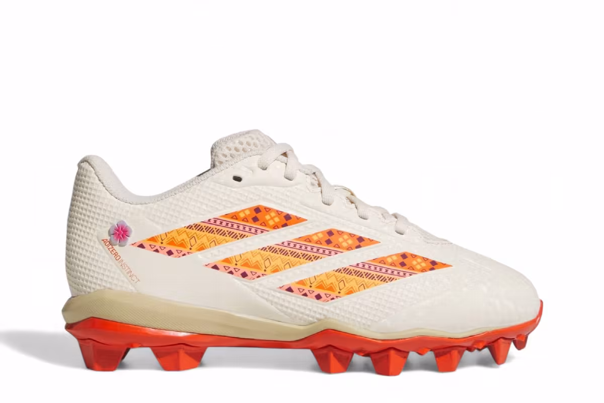adidas Softball Disney Adizero Instinct 2.0 Molded Rubber Softball Little Kid Wonder White Impact Orange, view 2