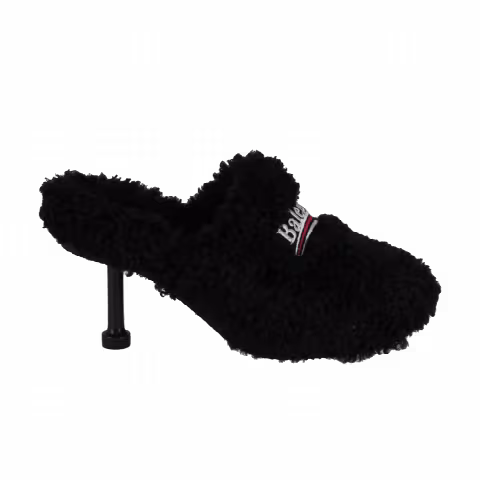 Balenciaga Wmns Political Campaign Furry 80mm Mules 'Black White Red'
