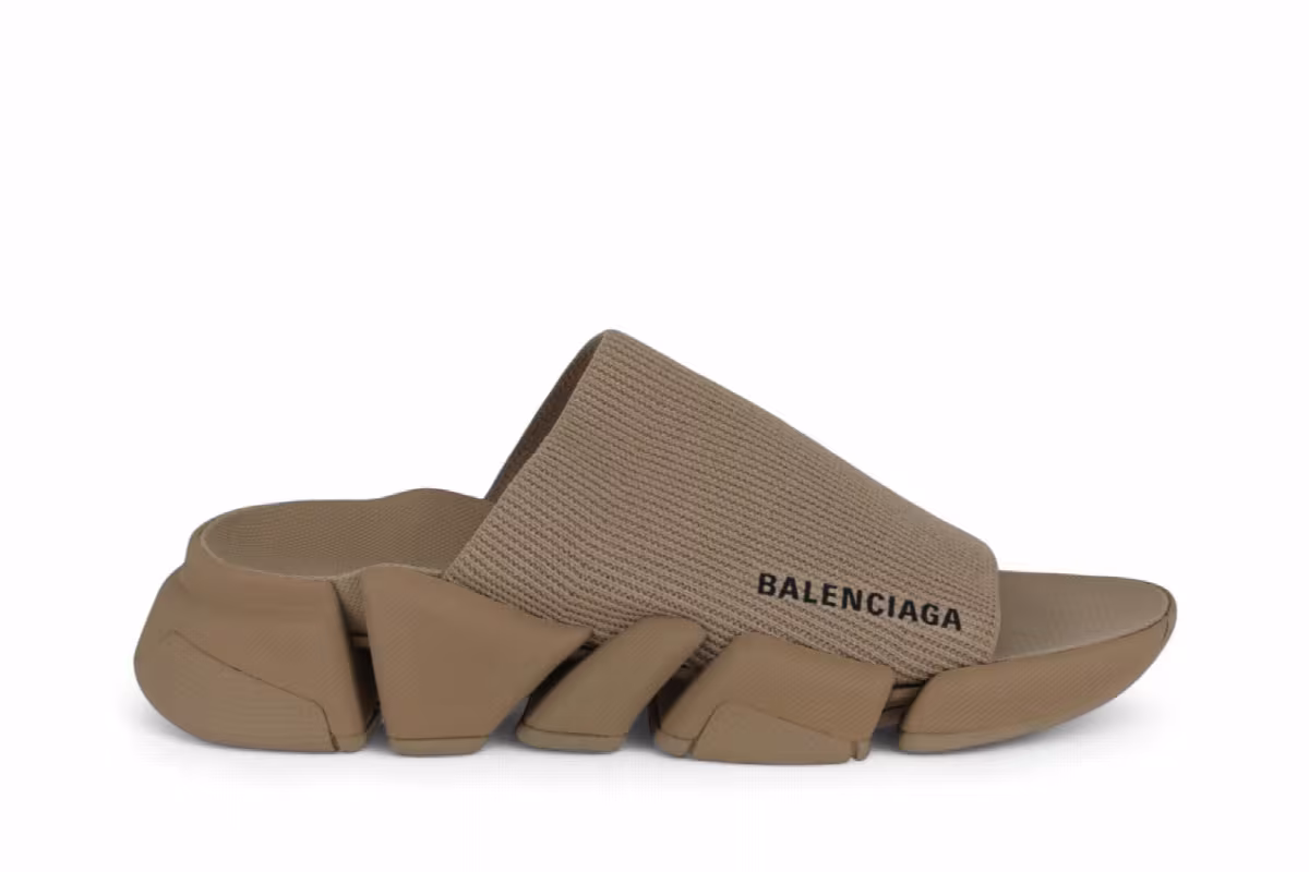 Balenciaga Women's Speed 2.0 Recycled Knit Slides Dark Beige, view 2