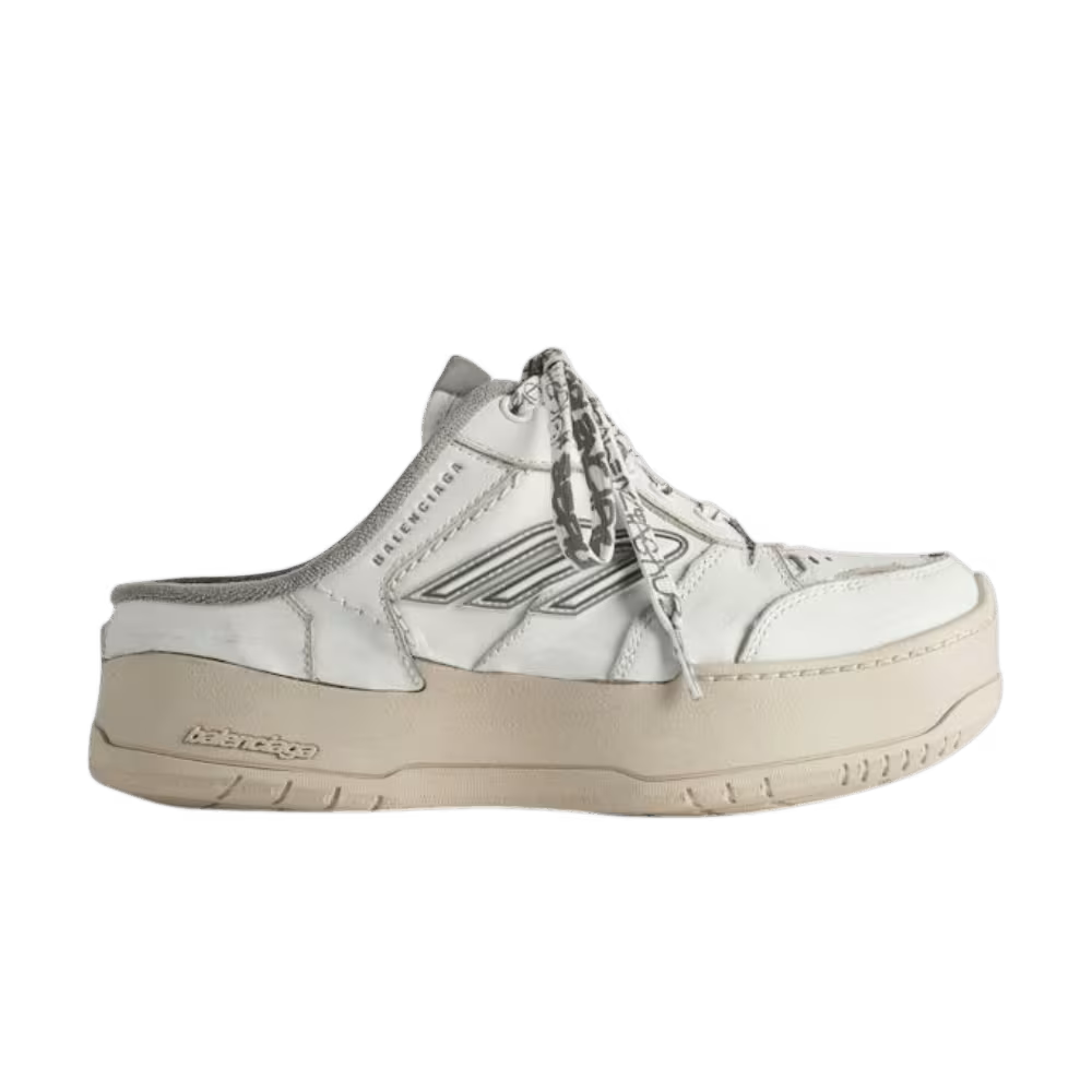 Balenciaga Women's Hamptons Platform Mule White Tan Grey