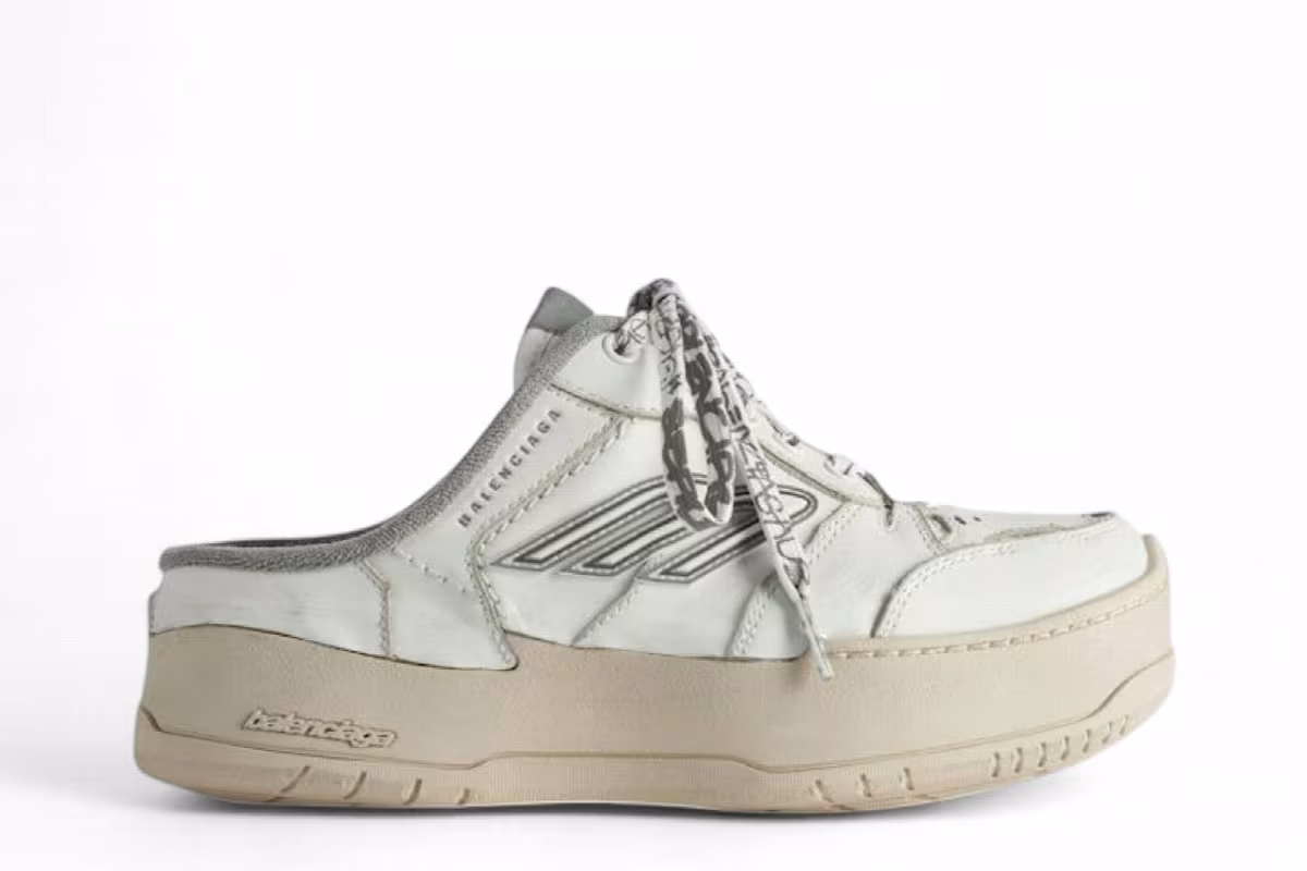 Balenciaga Women's Hamptons Platform Mule White Tan Grey, view 2
