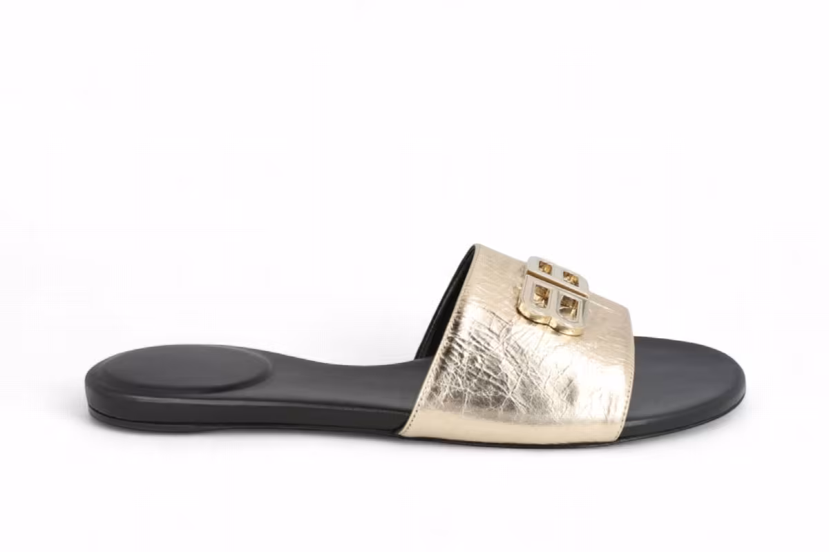Balenciaga Women's Groupie Flat Sandals Light Gold, view 2