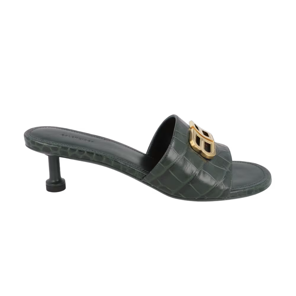 Balenciaga Women's Croc-Embossed Groupie Bb Mules Green Gold