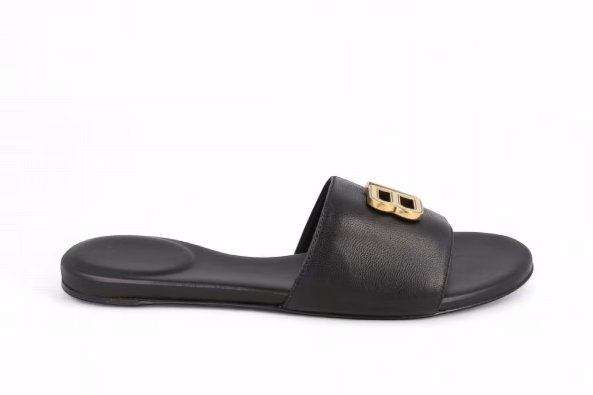 Balenciaga Women's Groupie Bb Sandals Black Gold, view 2