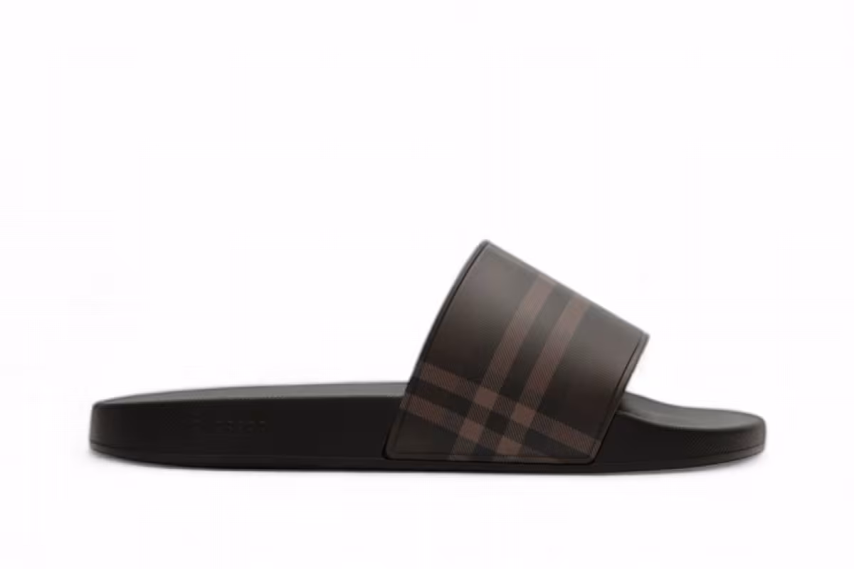 Burberry Check Slides Dark Brown, view 2