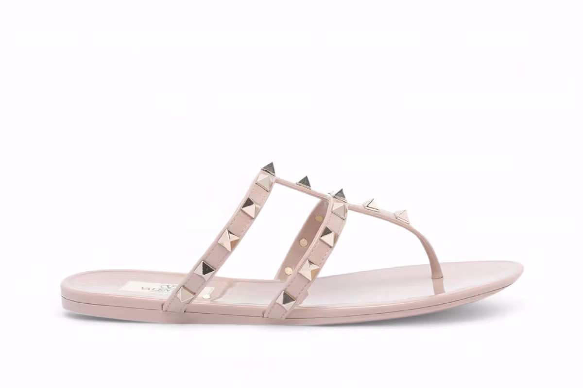 Valentino Garavani Women's Rockstud Thong Sandals Poudre, view 2