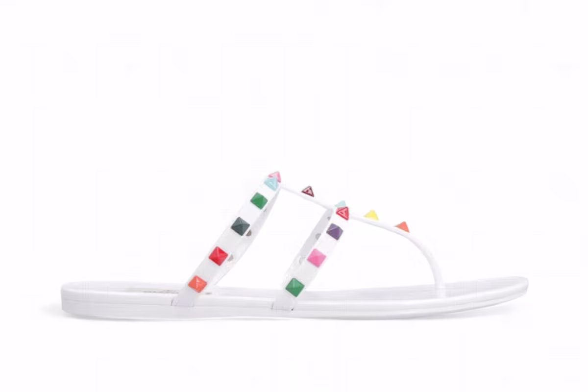 Valentino Garavani Women's Rockstud Thong Flat Sandals White, view 2