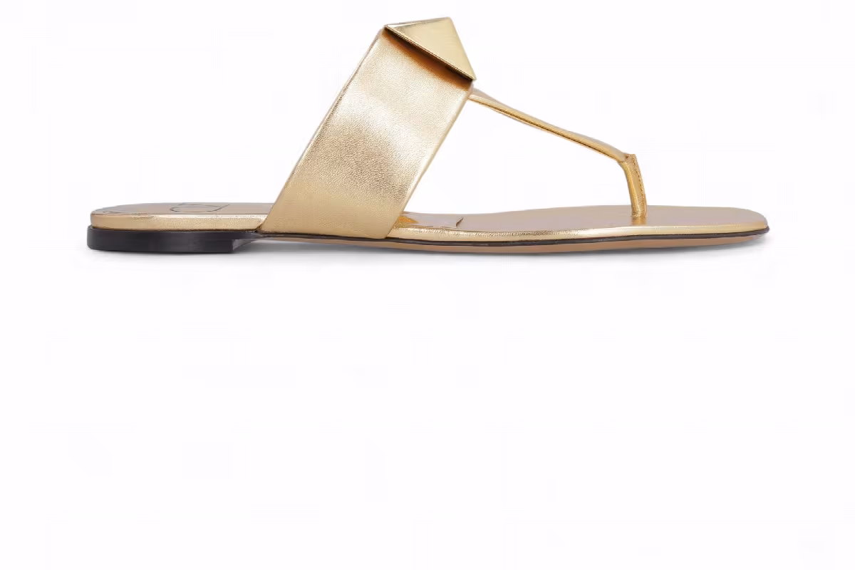 Valentino Garavani Women's Roman Stud Flat Sandals Gold, view 2