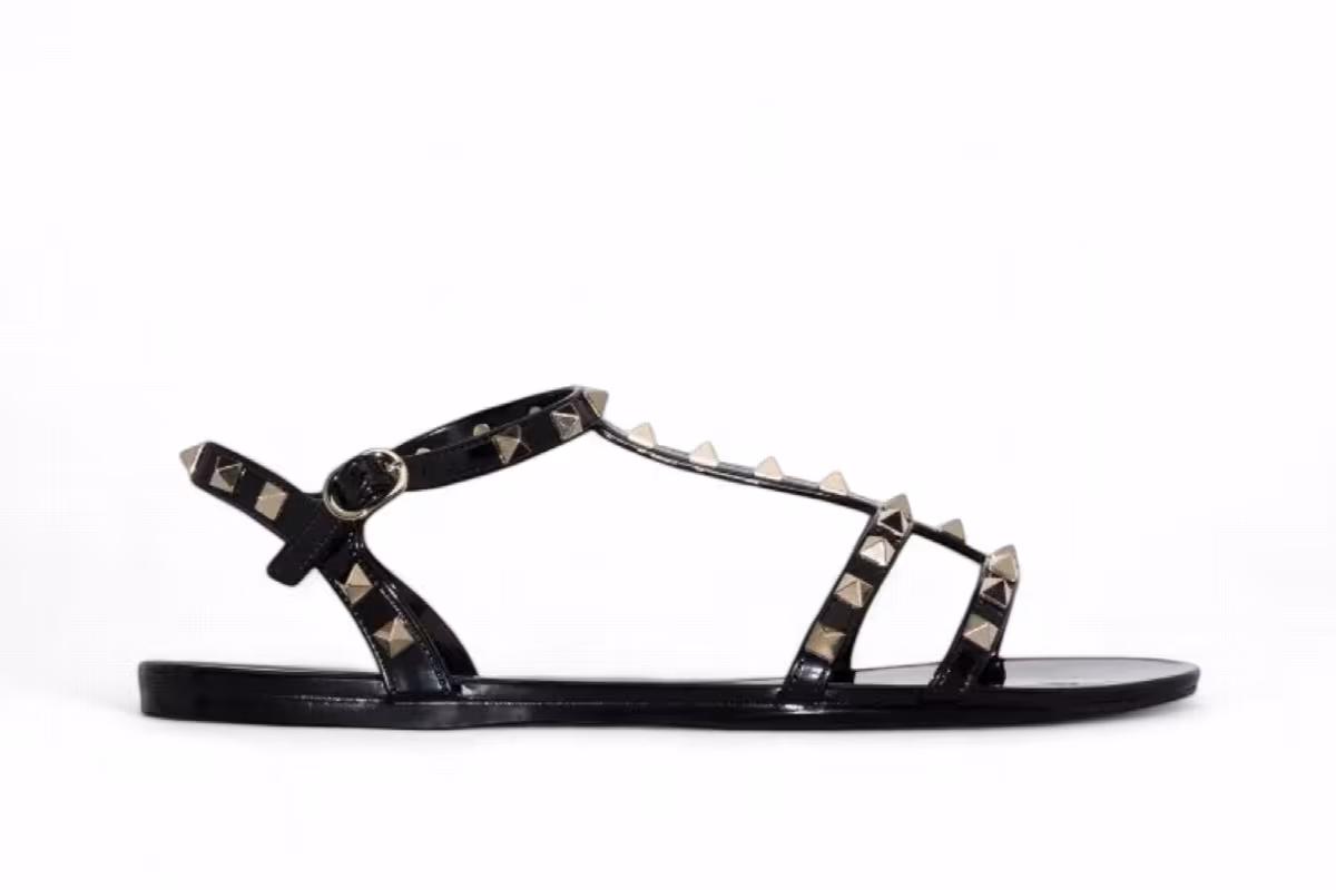 Valentino Garavani Women's Roman Stud Calfskin Low Ballet Flat Black, view 2