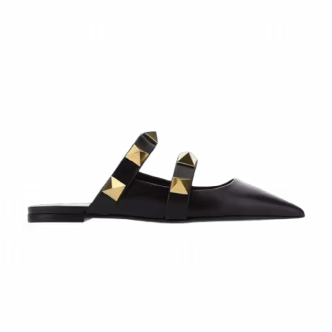 Valentino Garavani Wmns Roman Stud Flat Mules 'Black'