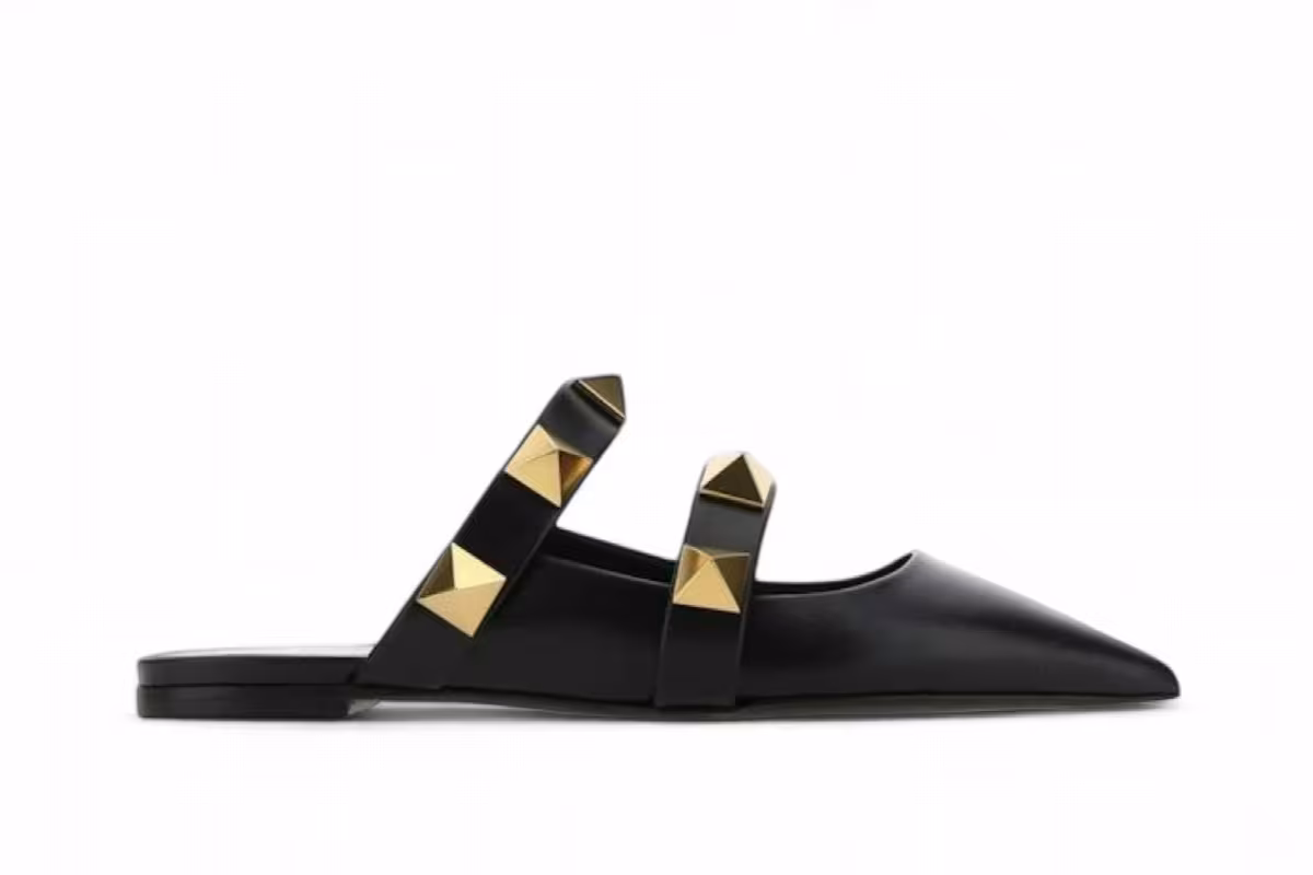 Valentino Garavani Women's Roman Stud Flat Mules Black, view 2