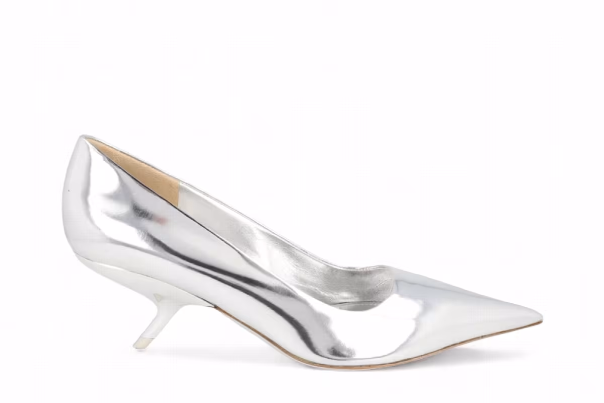 Ferragamo Women's Eva Metallic Leather Pumps Light Grey, view 2