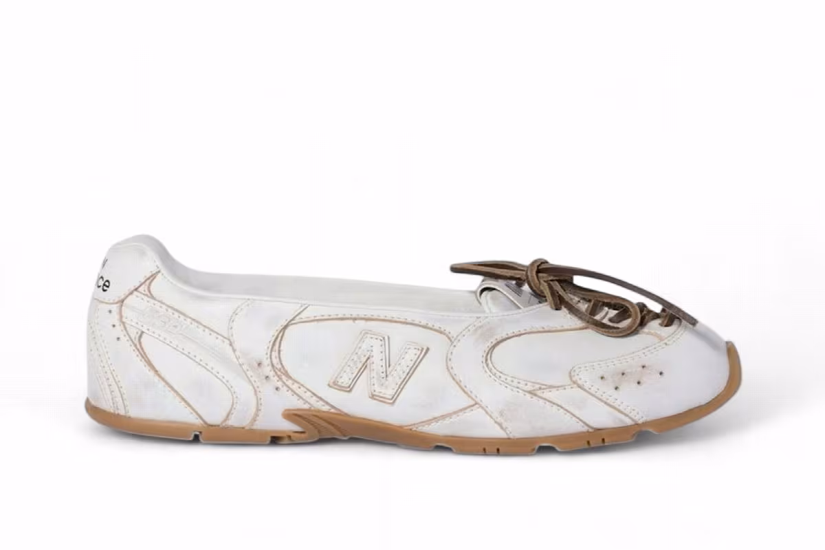 Miu Miu x New Balance Women's 530 SL Deco Leather Ballerinas White Natural, view 2