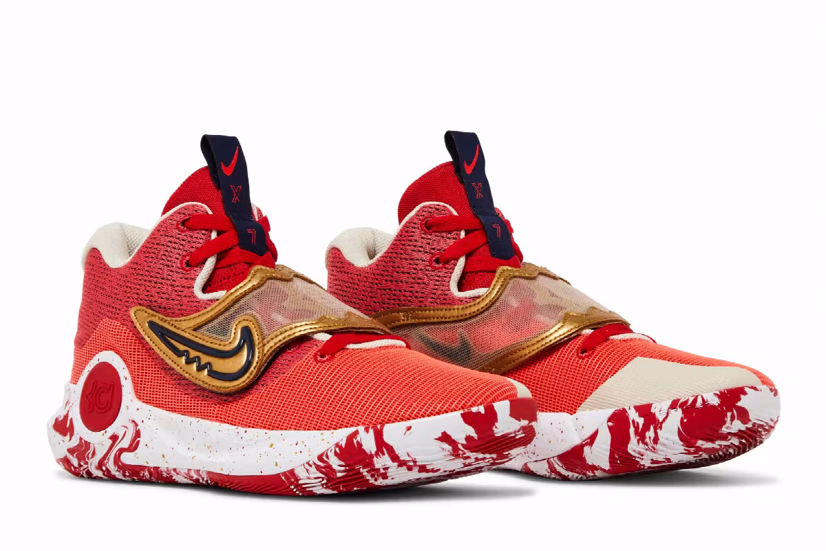 Nike KD Trey 5 X University Red Metallic Gold, view 9