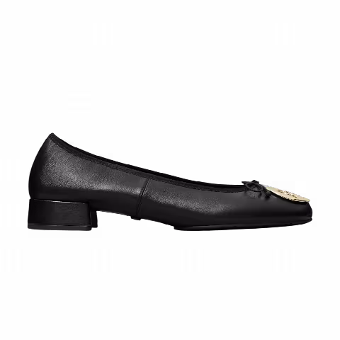 Tory Burch Wmns Reva Heeled Ballet Shoes 'Perfect Black Gold'