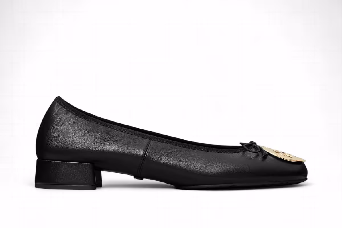 Tory Burch Women's Reva Heeled Ballet Shoes Perfect Black Gold, view 2