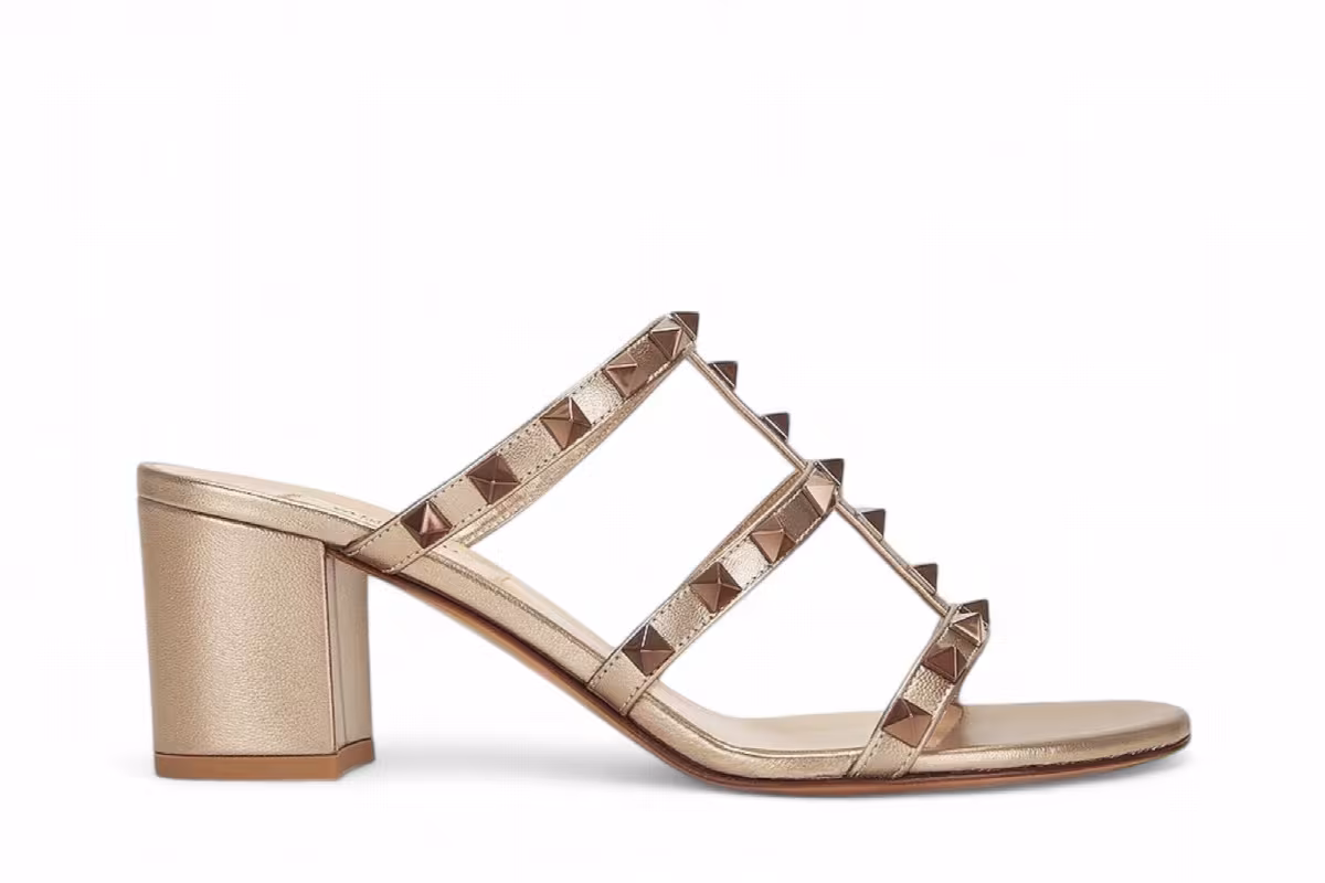 Valentino Garavani Women's Rockstud Block-Heel Sandals Poudre, view 2
