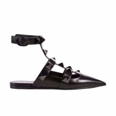 Valentino Garavani Wmns Roman Stud Flat Ballets 'Black'
