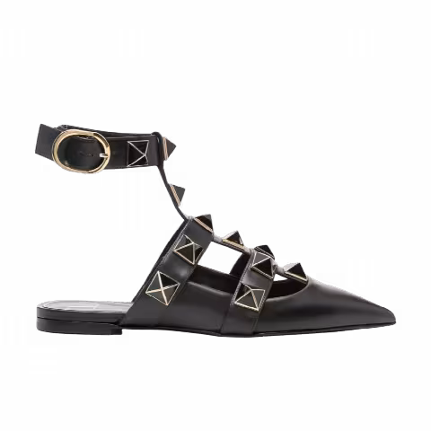 Valentino Garavani Wmns Roman Stud Flat Pumps 'Black'