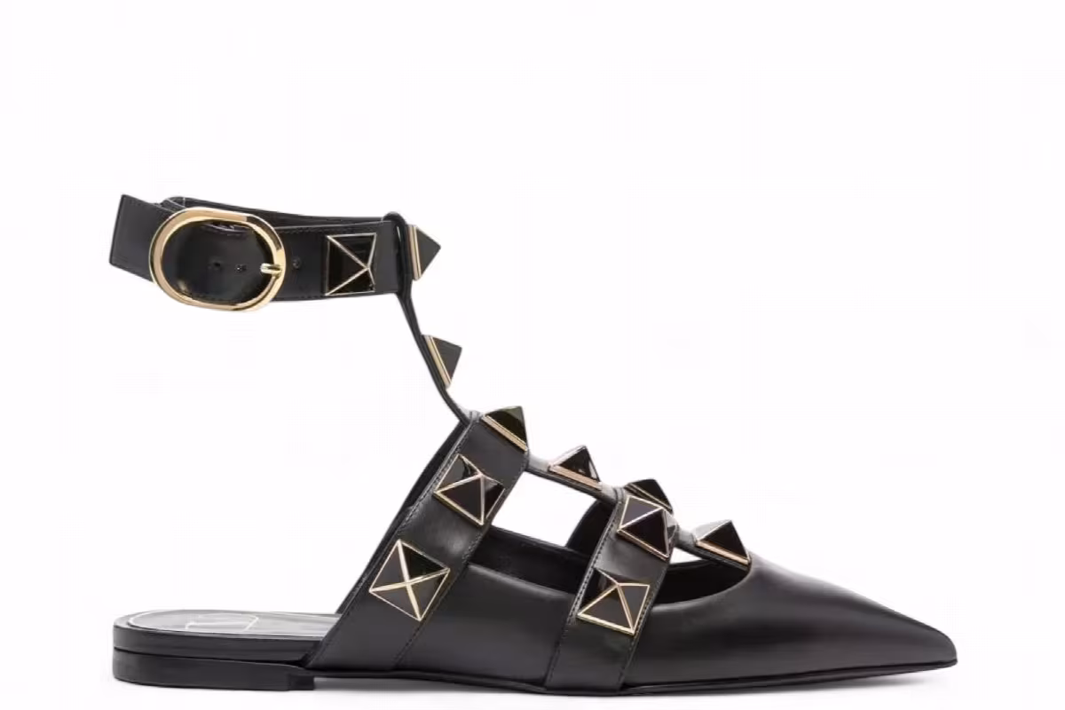 Valentino Garavani Women's Roman Stud Flat Pumps Black, view 2