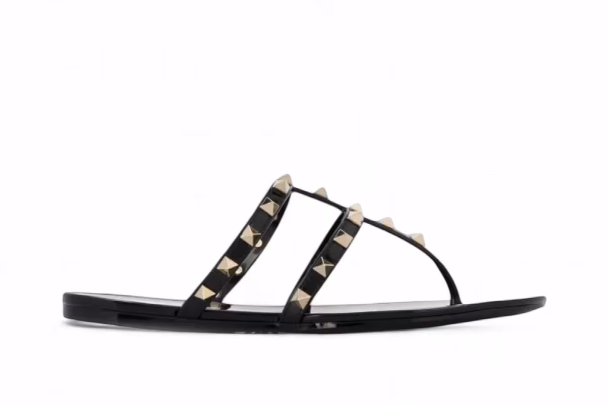 Valentino Garavani Women's Rockstud Thong Slides Black, view 2