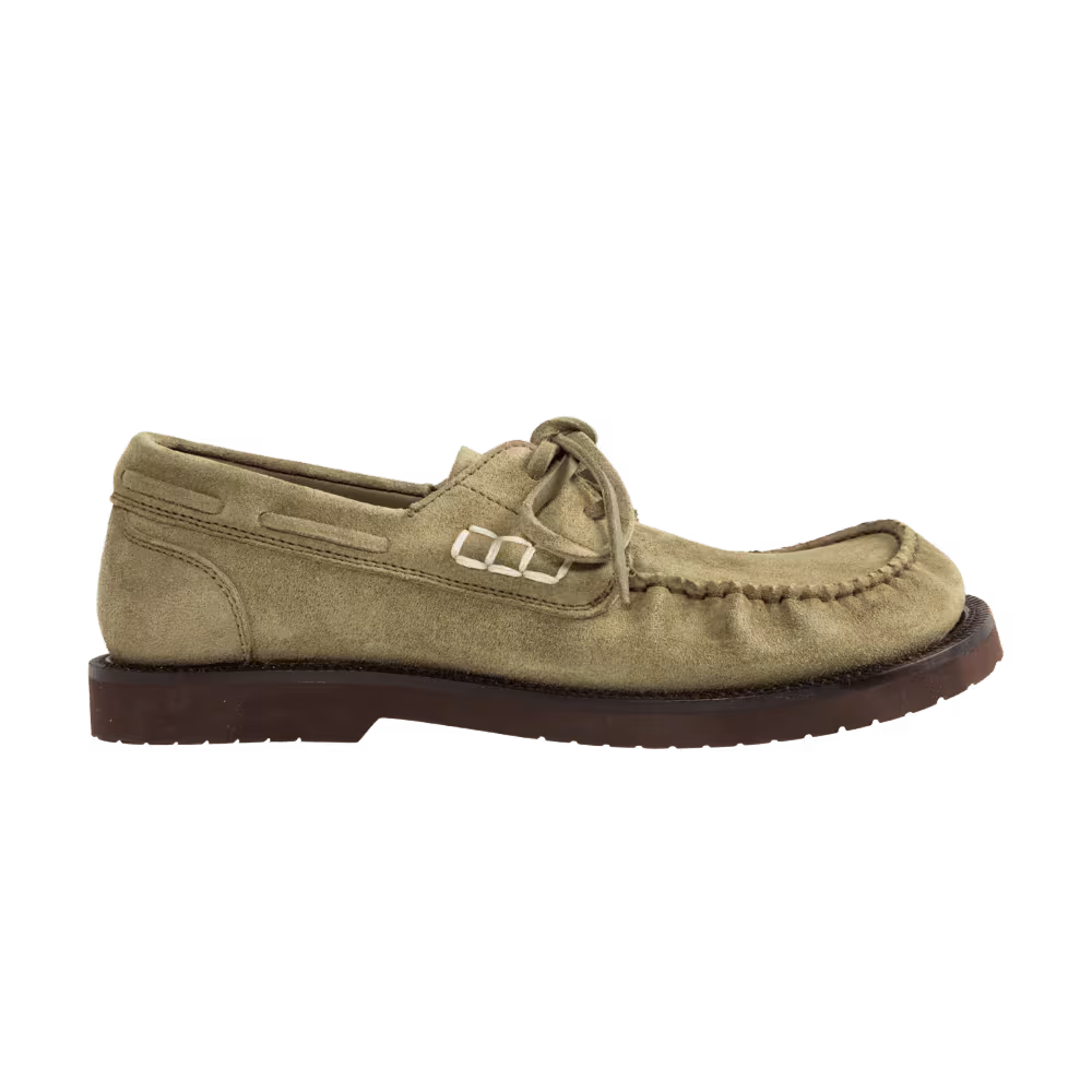 JW Anderson Women's Loafer Ruffle Suede Boat Shoe Olive
