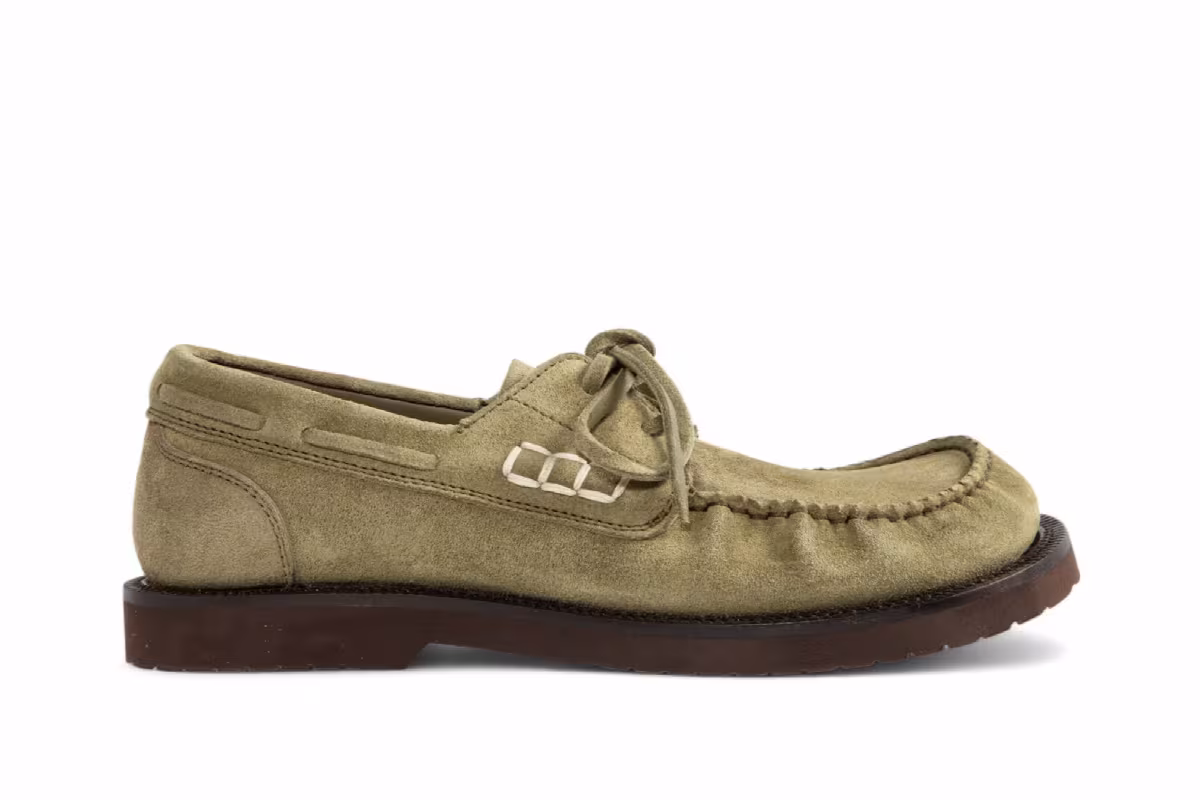 JW Anderson Women's Loafer Ruffle Suede Boat Shoe Olive, view 2