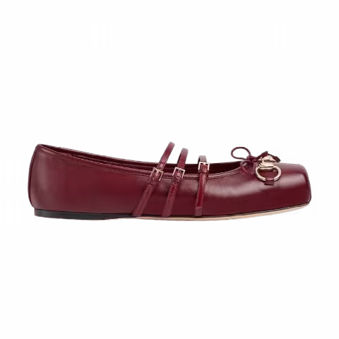 Gucci Wmns Horsebit Three-Strap Ballet Flats 'Rosso Ancora'