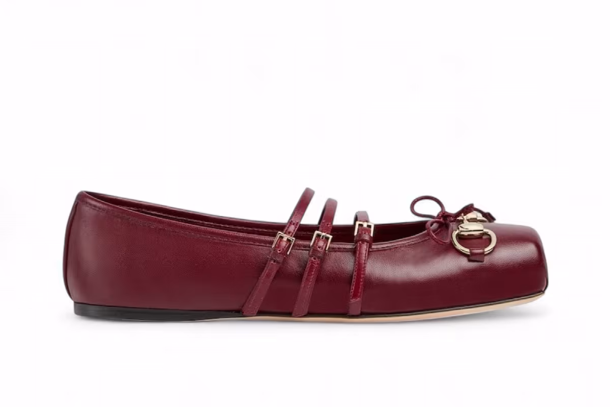 Gucci Women's Horsebit Three-Strap Ballet Flats Rosso Ancora, view 2