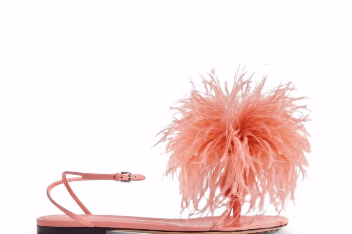 Bottega Veneta Women's Feather Dot Flat Sandals Flamingo, view 2