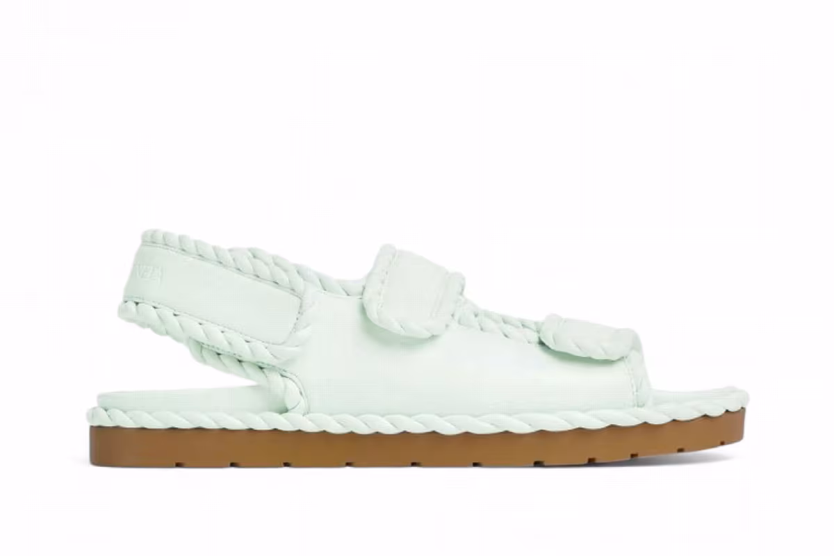 Bottega Veneta Women's Jack Flat Sandal Glacier Aqua Green, view 2