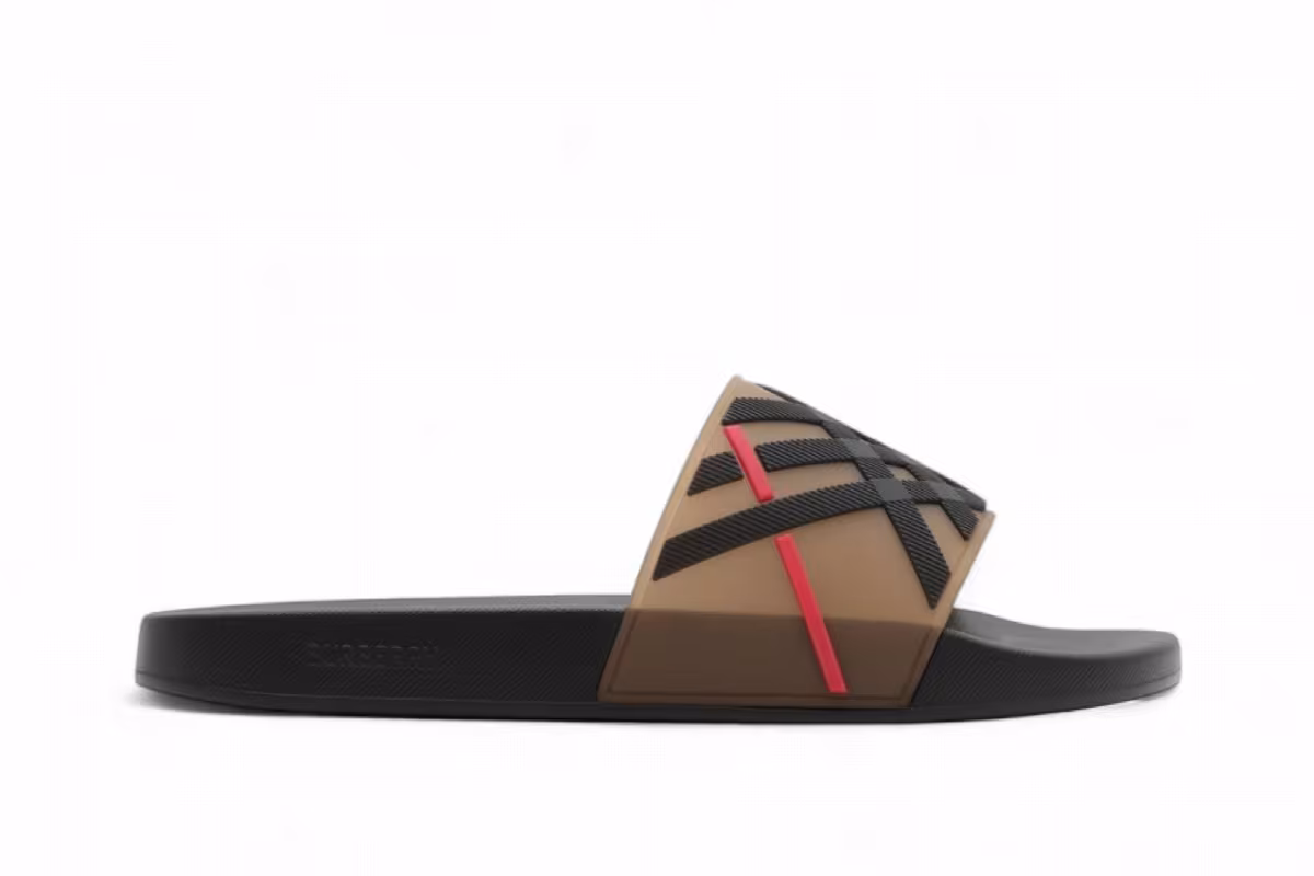 Burberry Embossed Check Slides Archive Beige Red , view 2