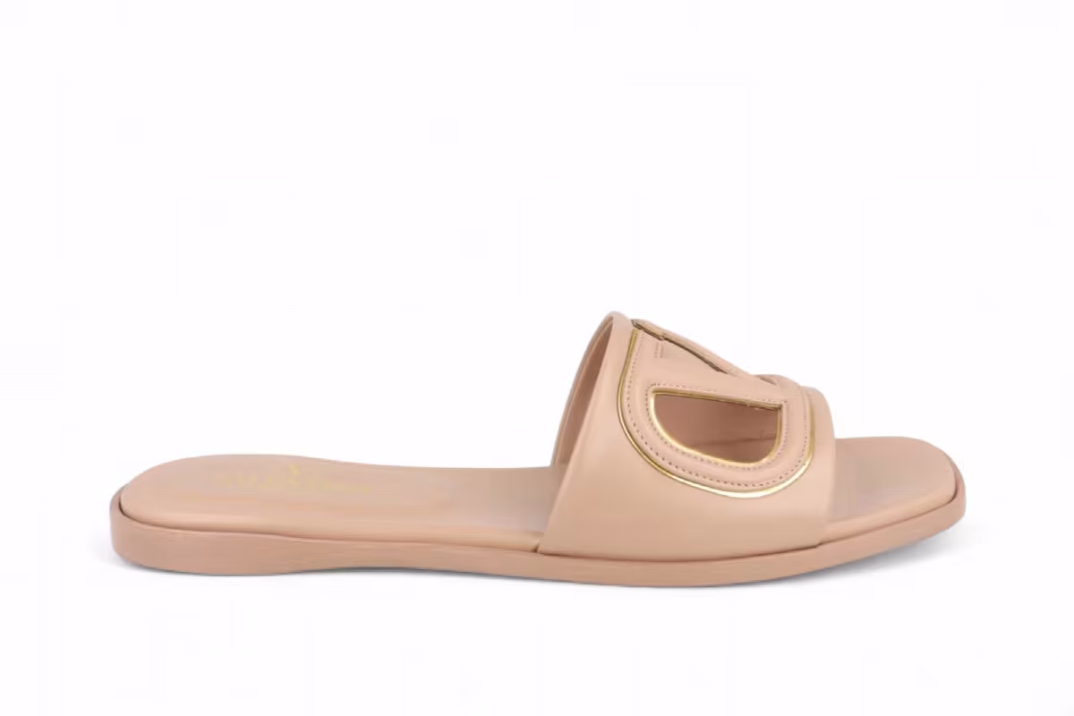 Valentino Garavani Women's Vlogo Cut-Out Slide Sandals Rose Cannelle Antique Brass, view 2