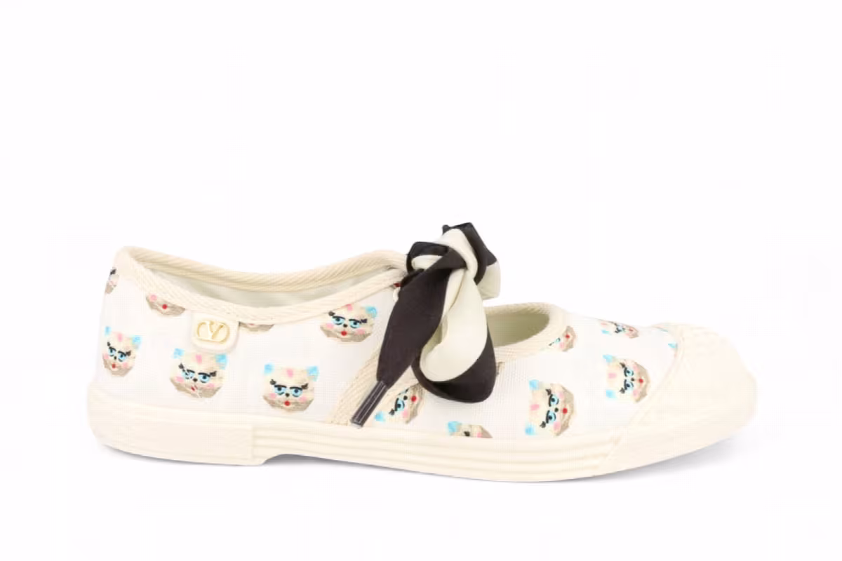 Valentino Garavani Women's Cat Print Bay By Bay Ballerina Bianco Multicolor Ivory, view 2
