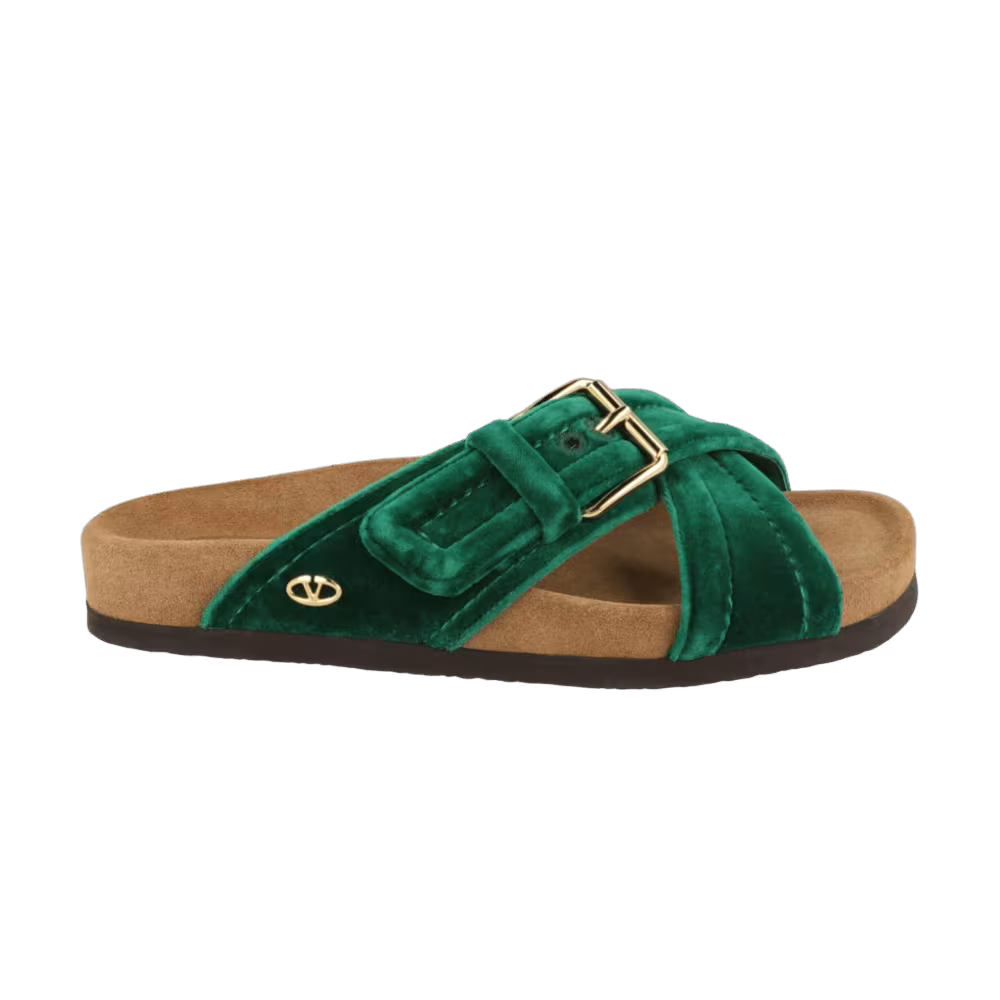 Valentino Garavani Women's Vlogo Buckled Velvet Slides Fussfriend