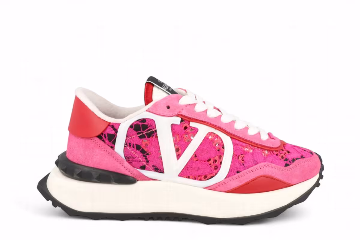Valentino Garavani Women's Floral Lacerunner Low Shocking Pink Feminine Rouge, view 2