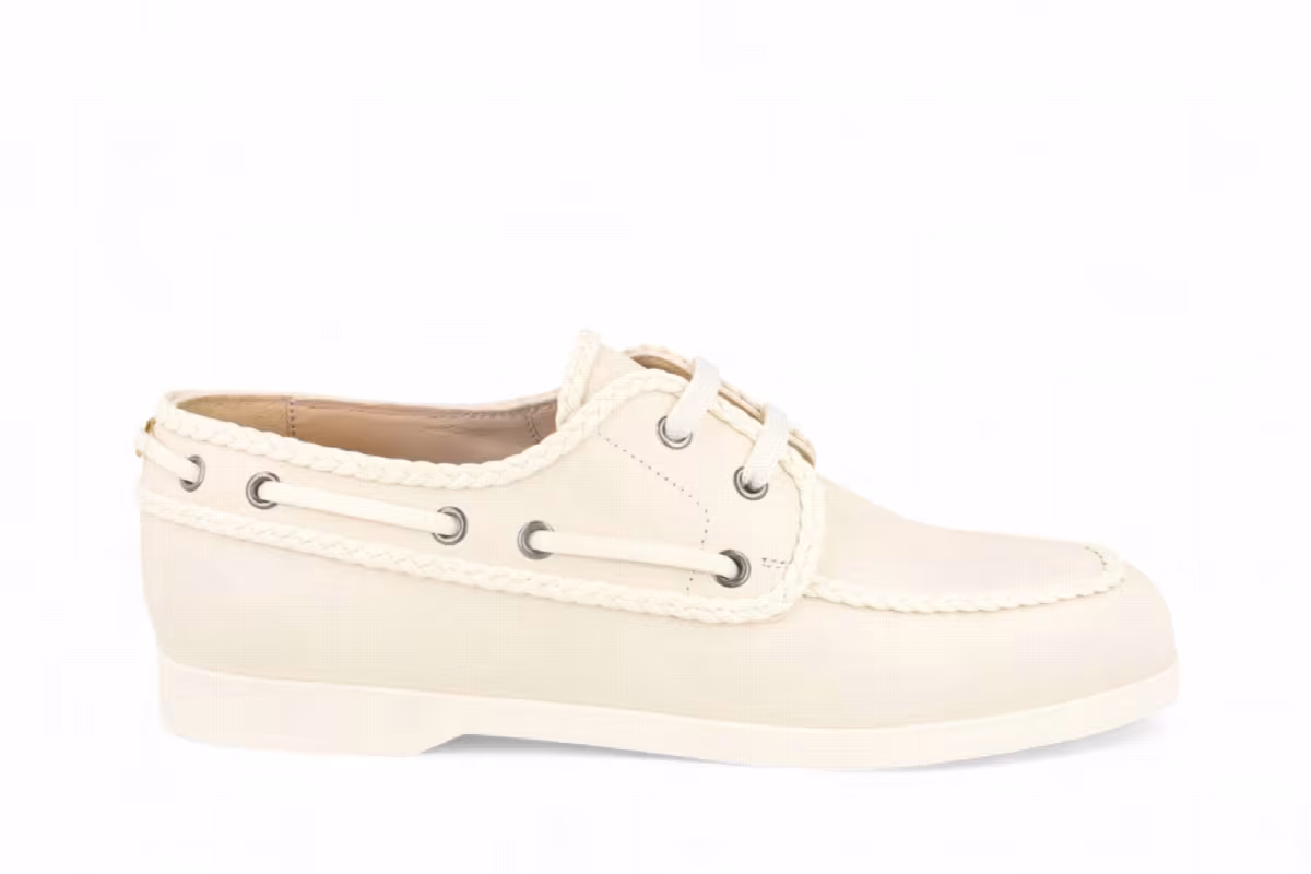 Valentino Garavani Palm Avenue Leather Boat Ivory White Light Beige, view 2