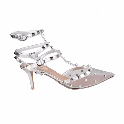 Valentino Garavani Wmns Mesh Rockstud Heels 'Pastel Grey Labrador Silver'