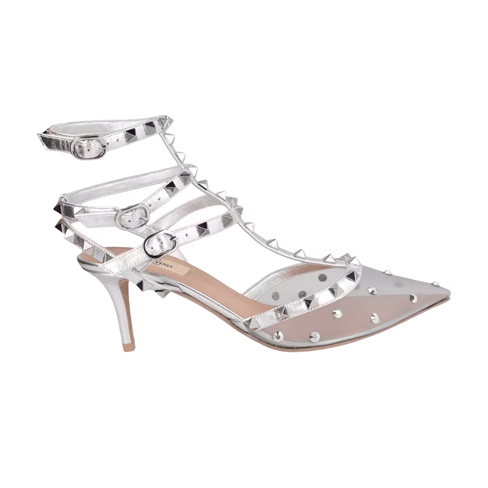 Valentino Garavani Women's Mesh Rockstud Heels Pastel Grey Labrador Silver
