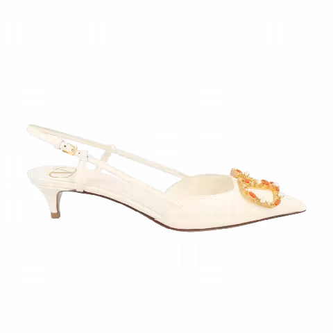Valentino Garavani Wmns Beaded Vlogo Slingback Kitten Heels 'Ivory'