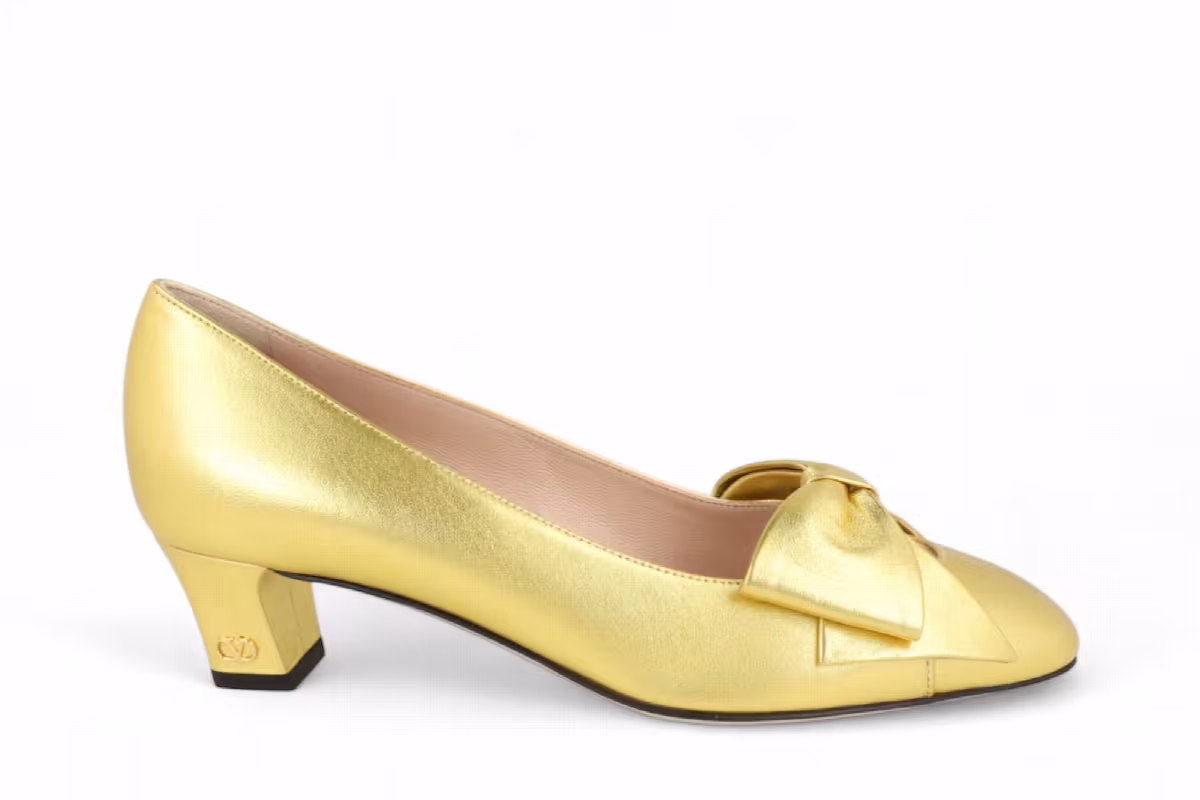 Valentino Garavani Women's Bowow Leather Pumps Old Gold, view 2